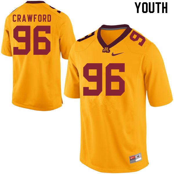 Youth #96 Mark Crawford Minnesota Golden Gophers College Football Jerseys Sale-Gold